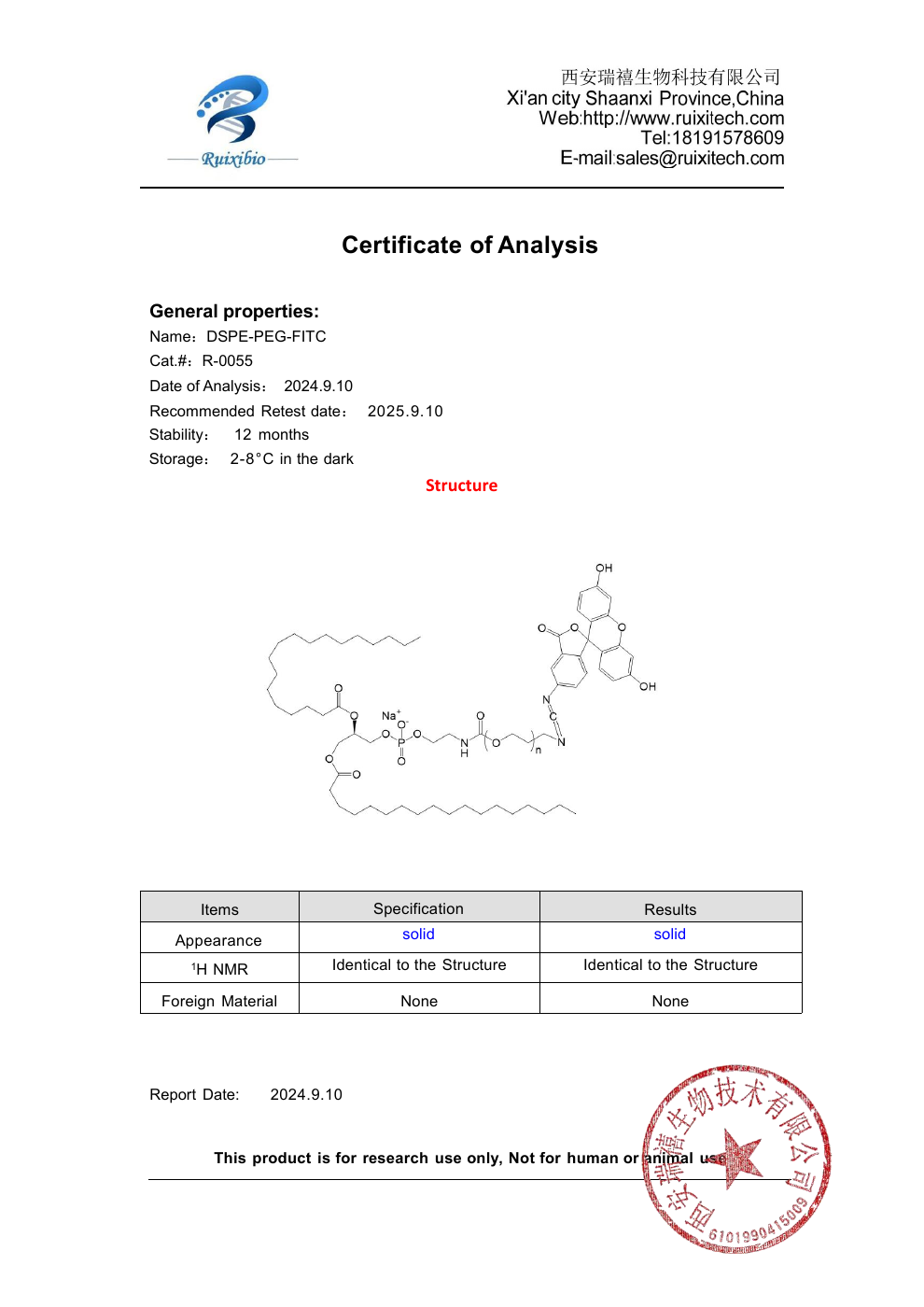 DSPE-PEG-FITC COA
